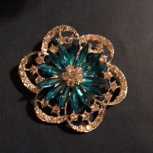 Mon Couer Turquoise and rhinestone Brooch.